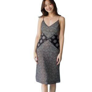 Avec Les Filles | Mixed Floral-Print Slip Dress | S | Navy Combo | Midi-Length